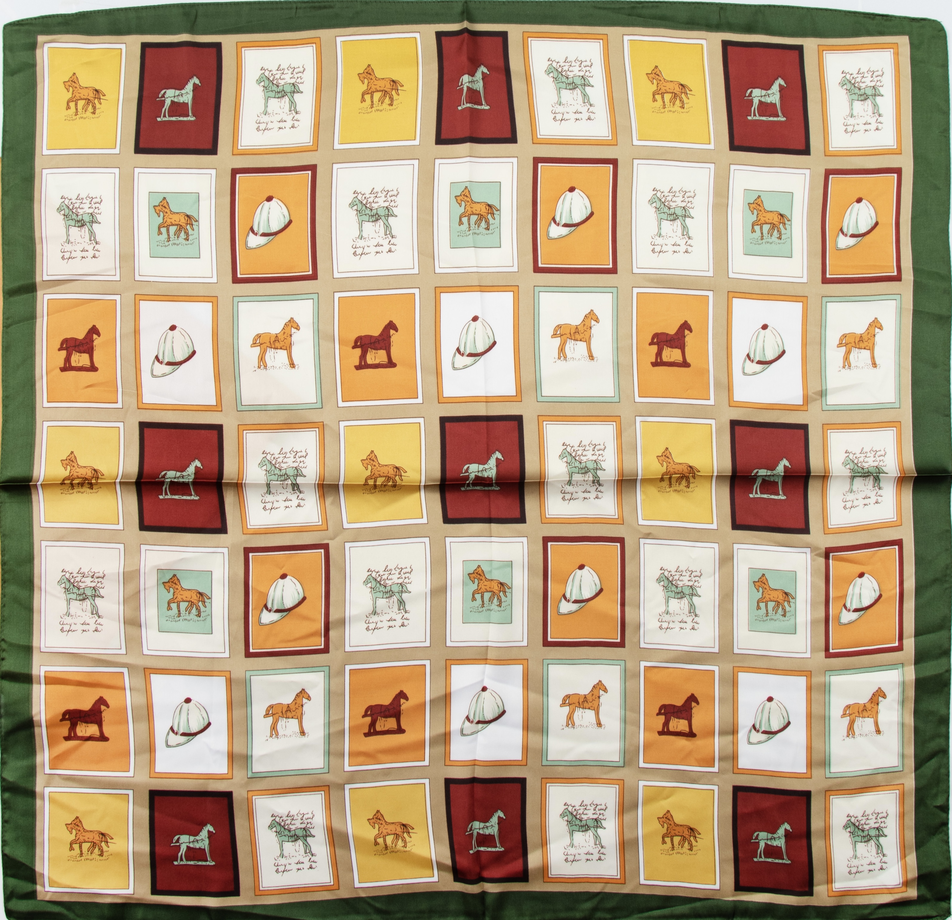 مینی اسکارف ابریشم سیلک زنانه اسب کارتونی حاشیه سبز