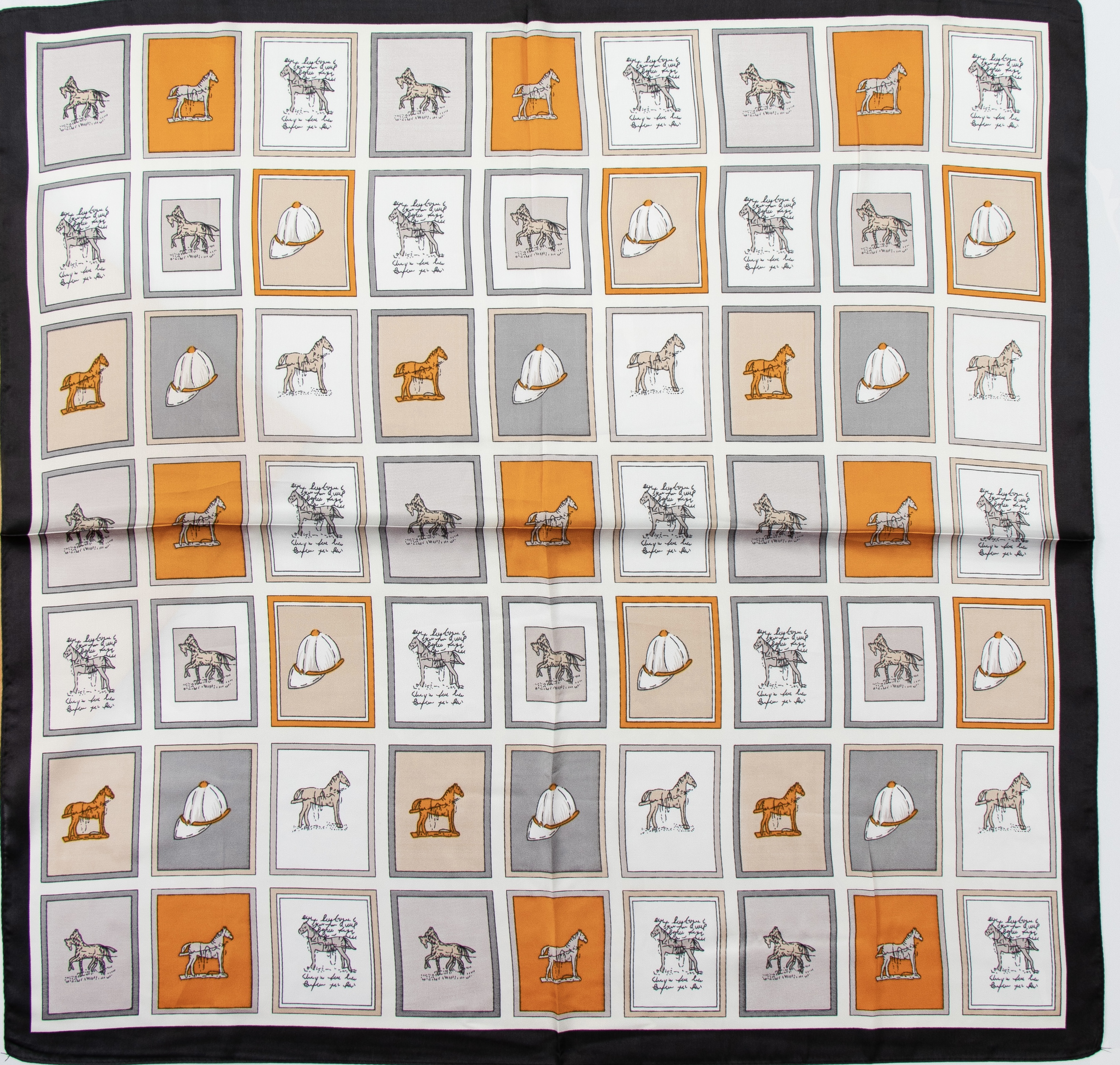 مینی اسکارف ابریشم سیلک زنانه مدل اسب کارتونی حاشیه مشکی