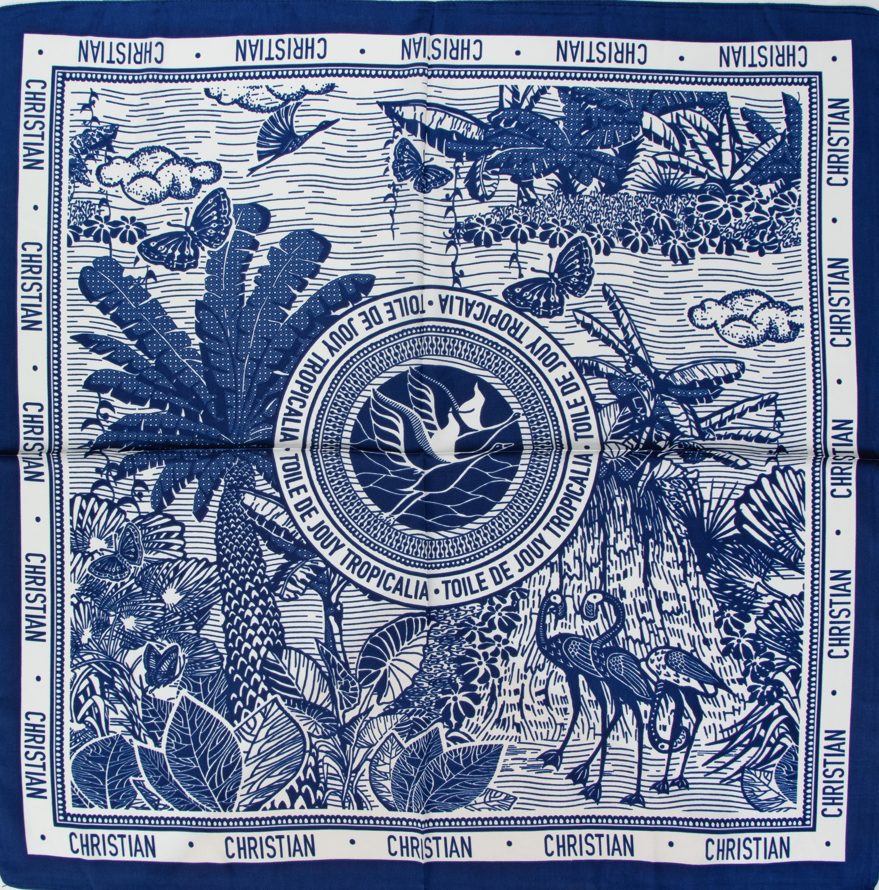 مینی اسکارف ابریشم سیلک زنانه مدل فلامینگو سورمه ای