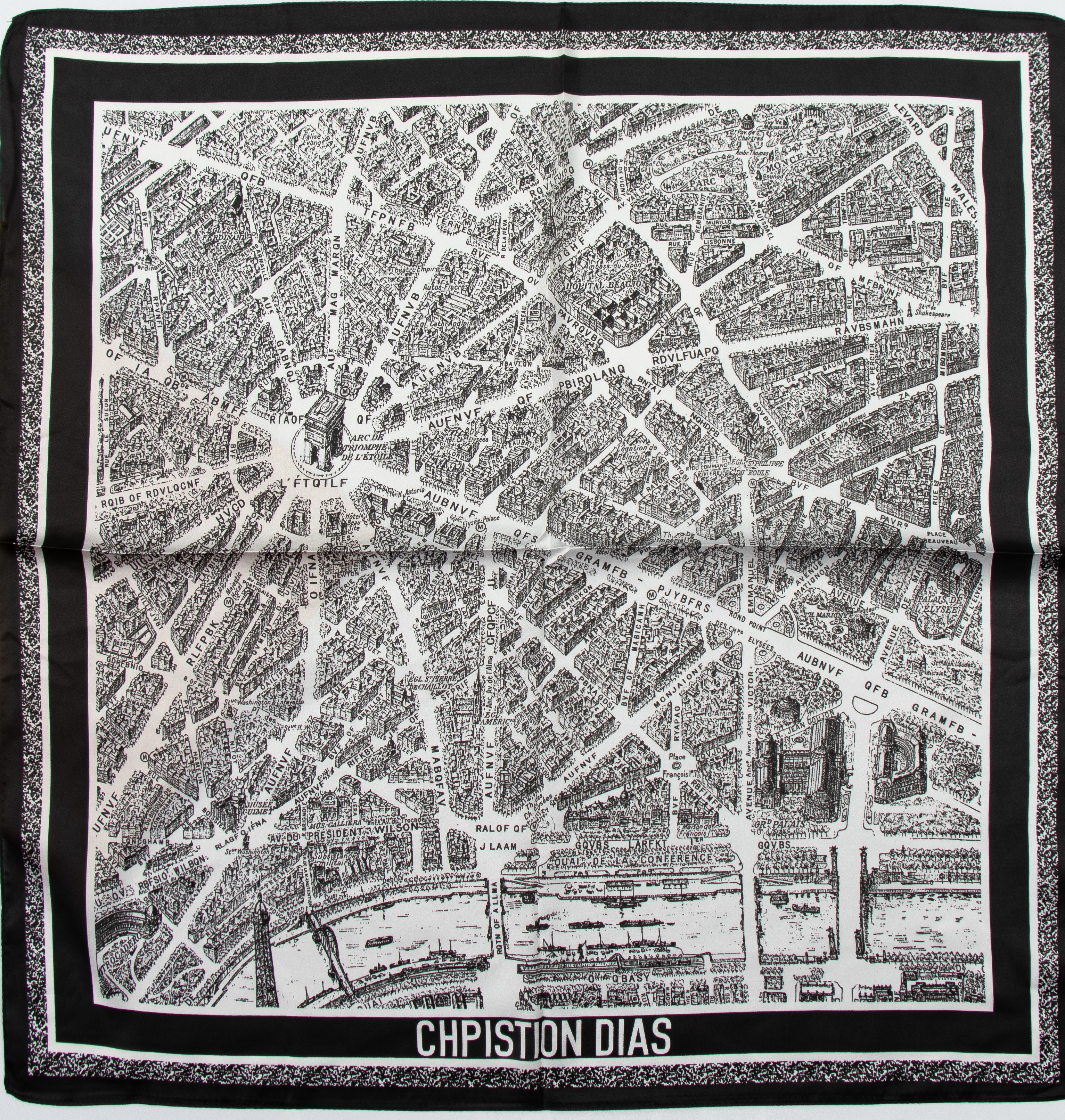 مینی اسکارف ابریشم سیلک زنانه مدل نقشه ی مشکی