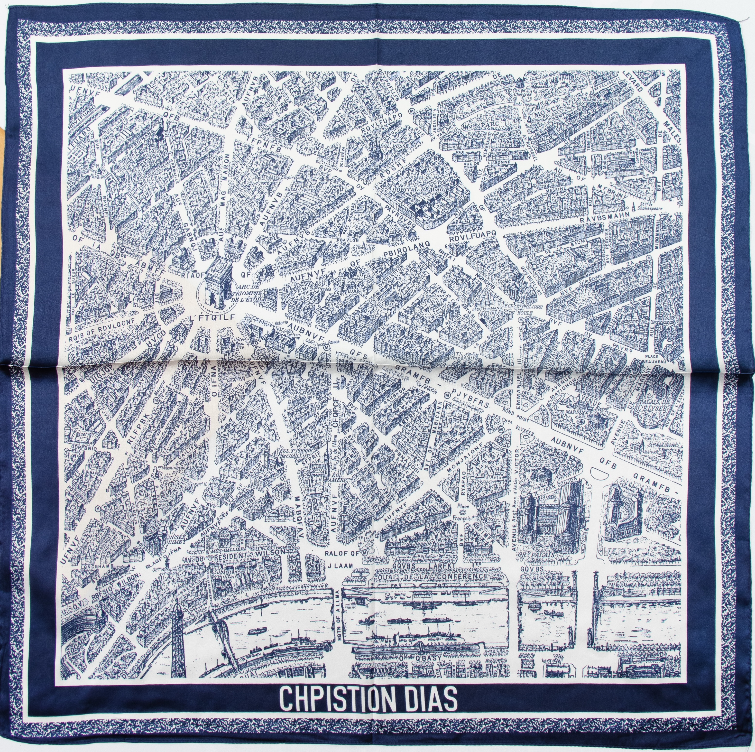 مینی اسکارف ابریشم سیلک زنانه مدل نقشه سورمه ای