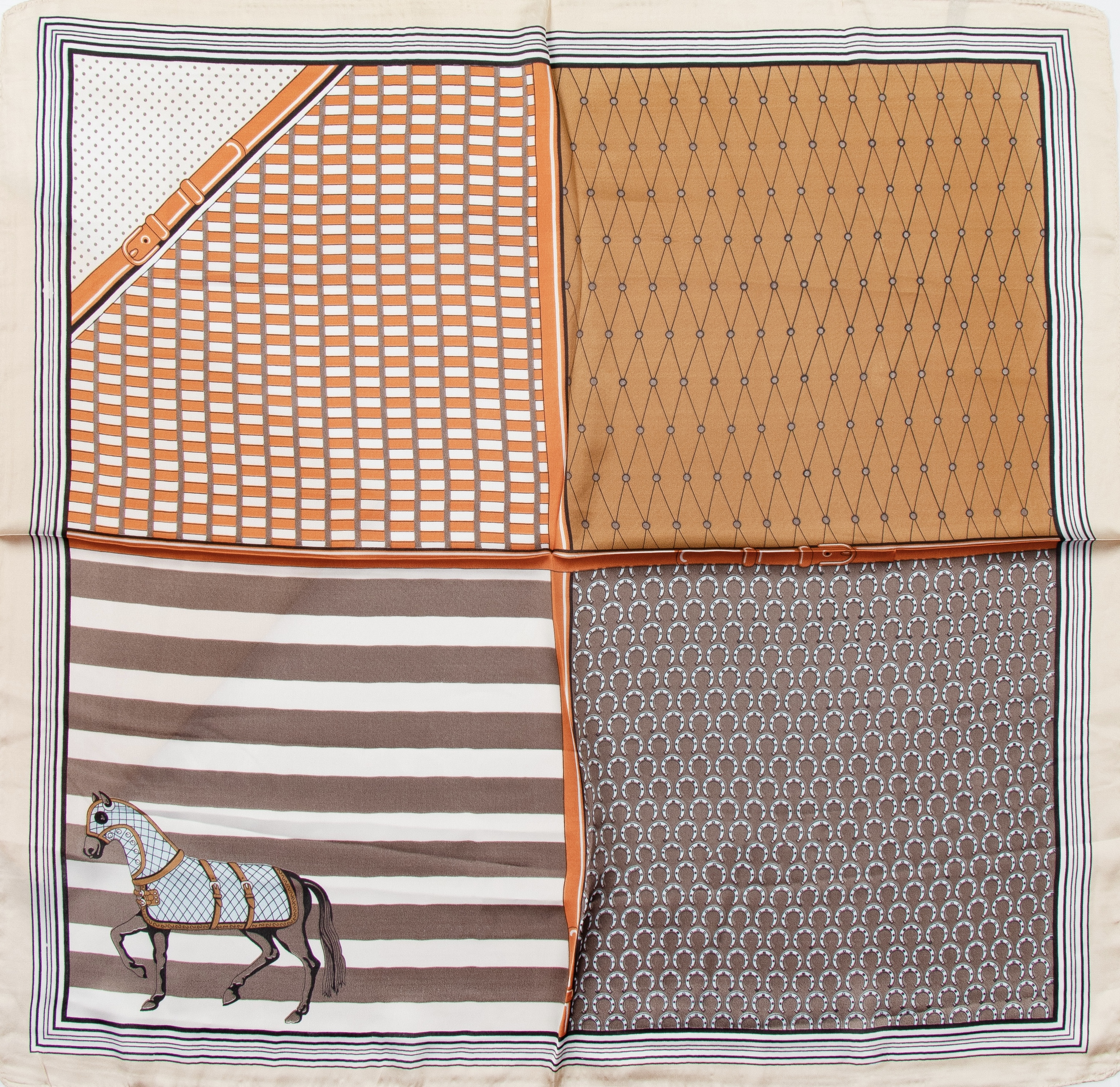 مینی اسکارف ابریشم سیلک زنانه مدل اسب قهوه ای