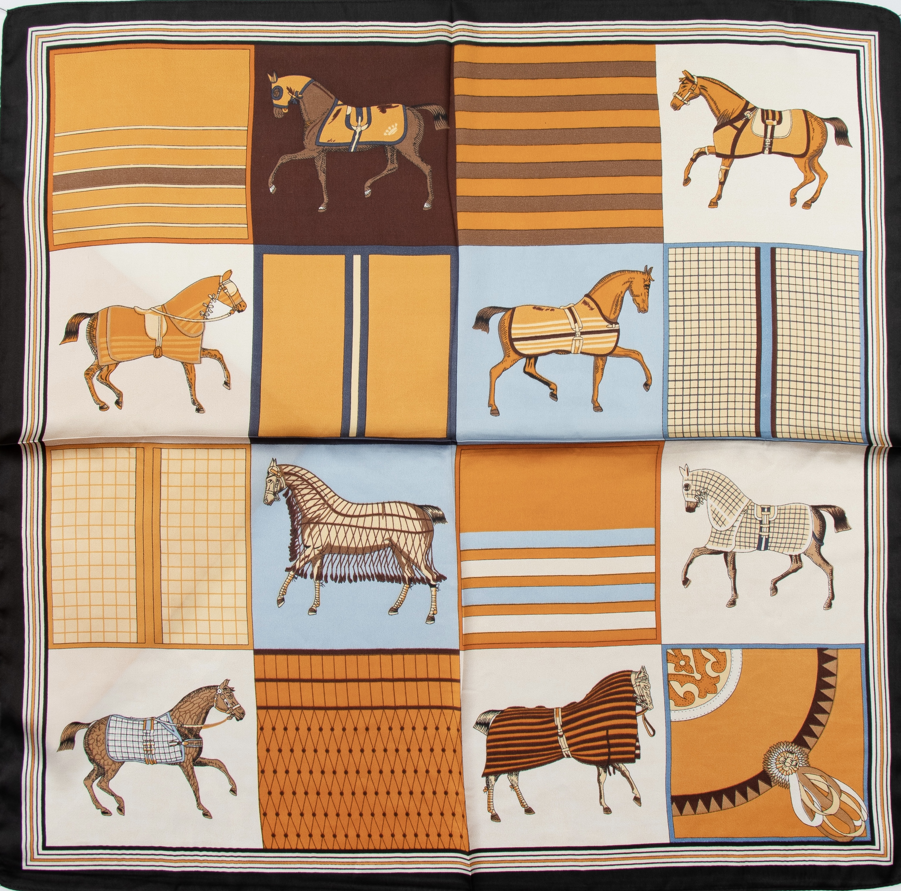 مینی اسکارف ابریشم سیلک زنانه مدل اسب آبی نارنجی