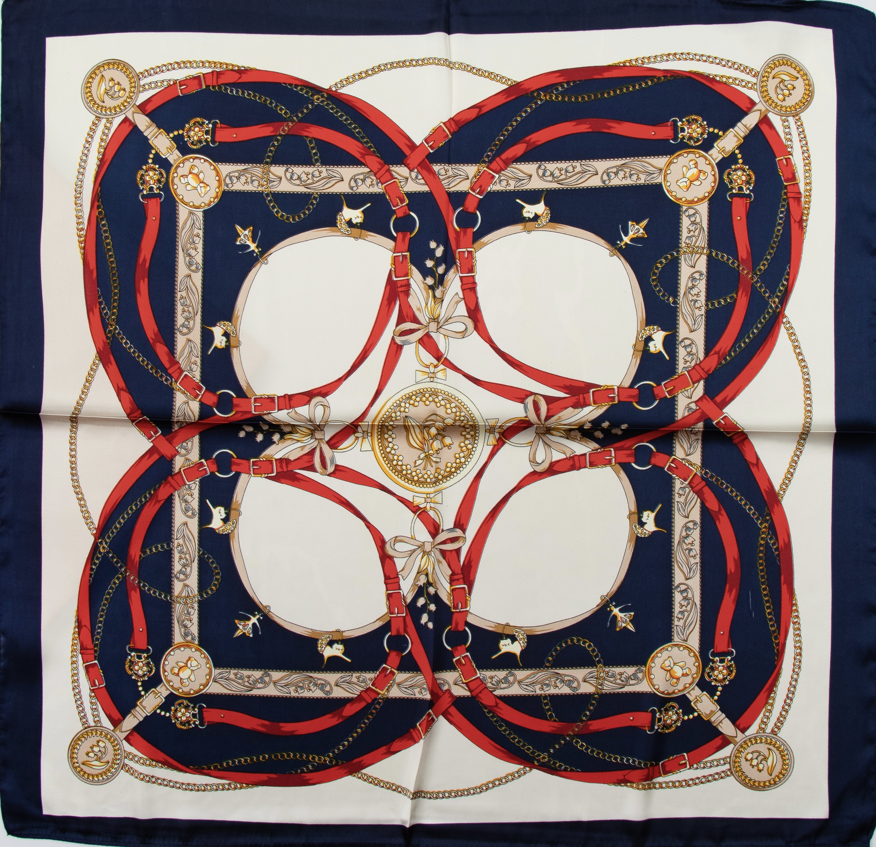 مینی اسکارف ابریشم سیلک زنانه مدل زنجیری سورمه ای قرمز