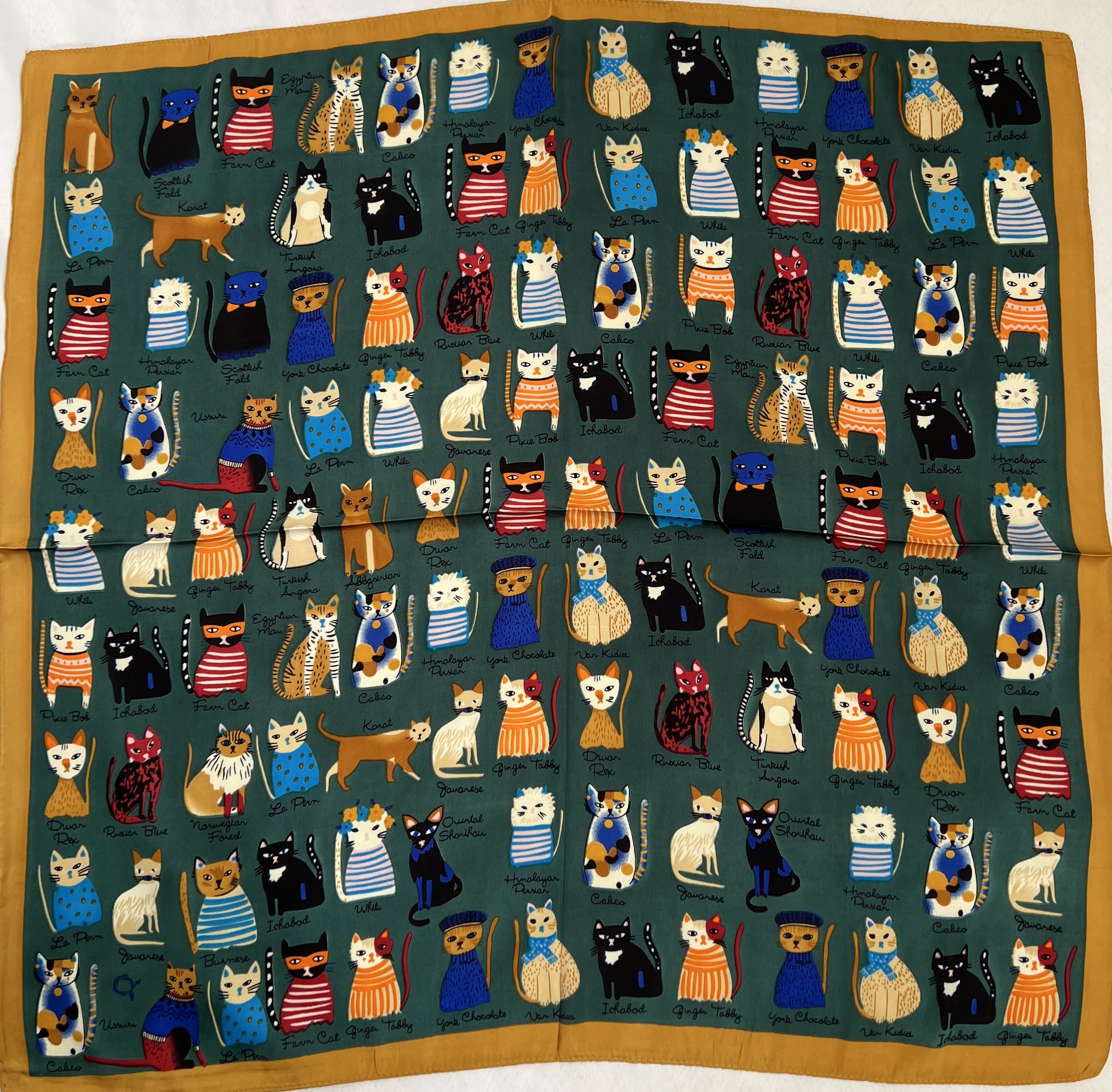 مینی اسکارف ابریشم سیلک زنانه مدل گربه سبز